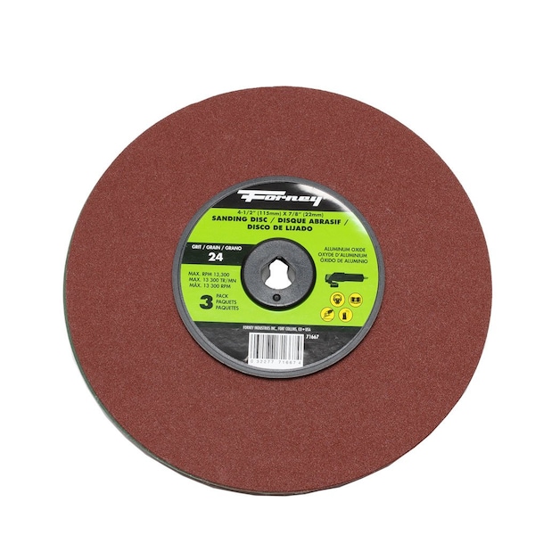 Forney Resin Fibre Sanding Disc, Aluminum Oxide, 4-1/2 in x 7/8 in Arbor, 24 Grit 71667 - main